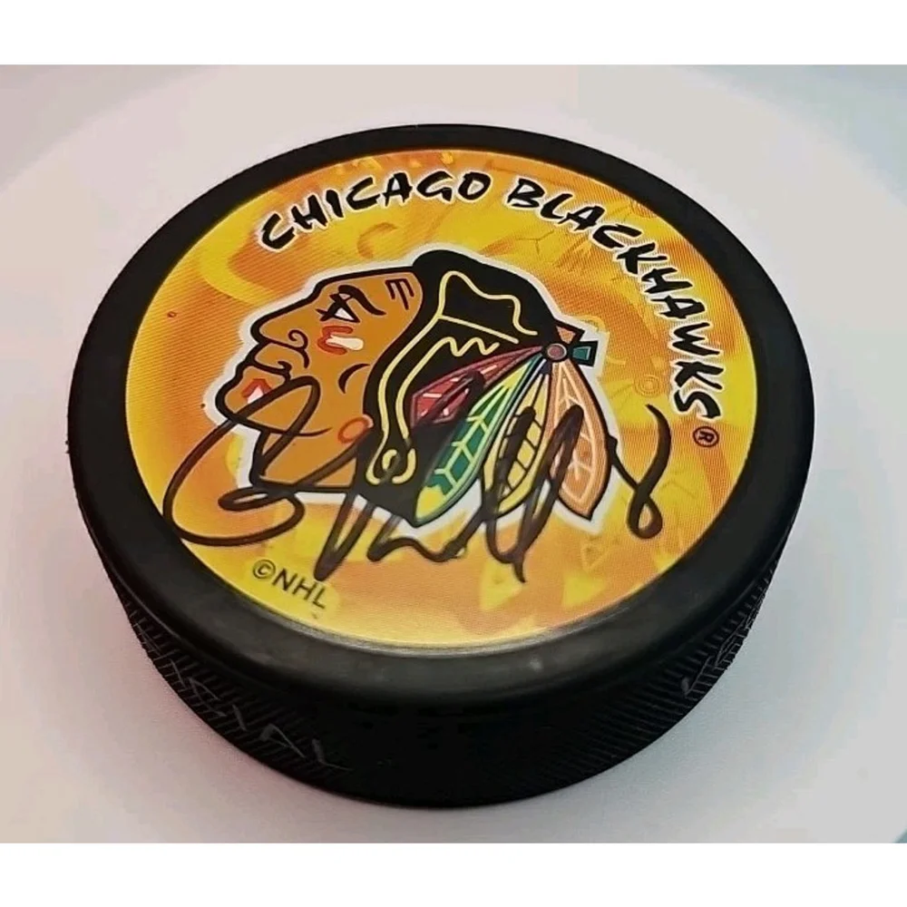 Cam Russell #8 Signed NHL Chicago Blackhawks Puck Autographed Signature Halifax - Picture 1 of 6